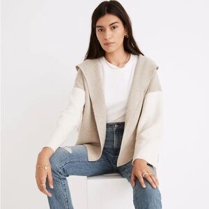 Madewell Dockery Hooded Cardigan Sweater Colorblock Merino Wool Blend